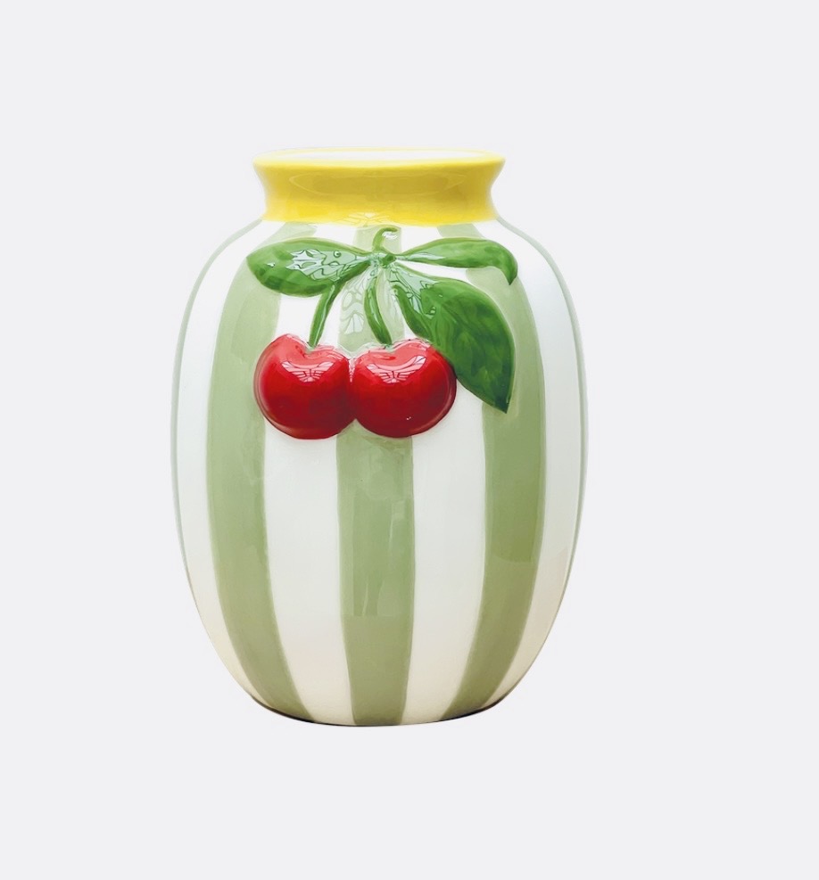 Vase cerise rayure vert
