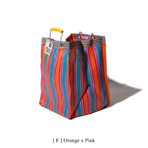 panier carré rayé orange et rose