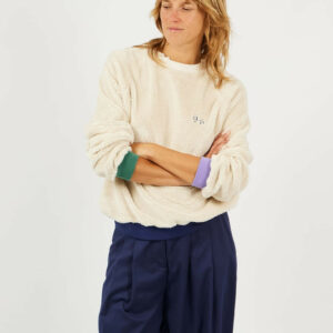 Sweat Sherpa Beige manches et col tricolores - Arsène et les Pipelettes -