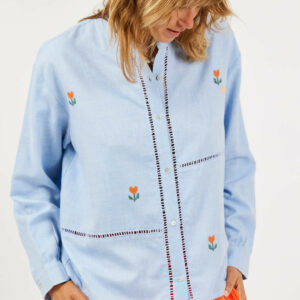 Blouse bleu broderie fleurs – Arsène et les Pipelettes