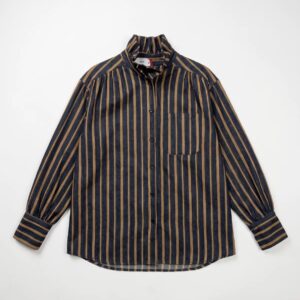 chemise-rayee-col-victorien-bleu-marine-camel